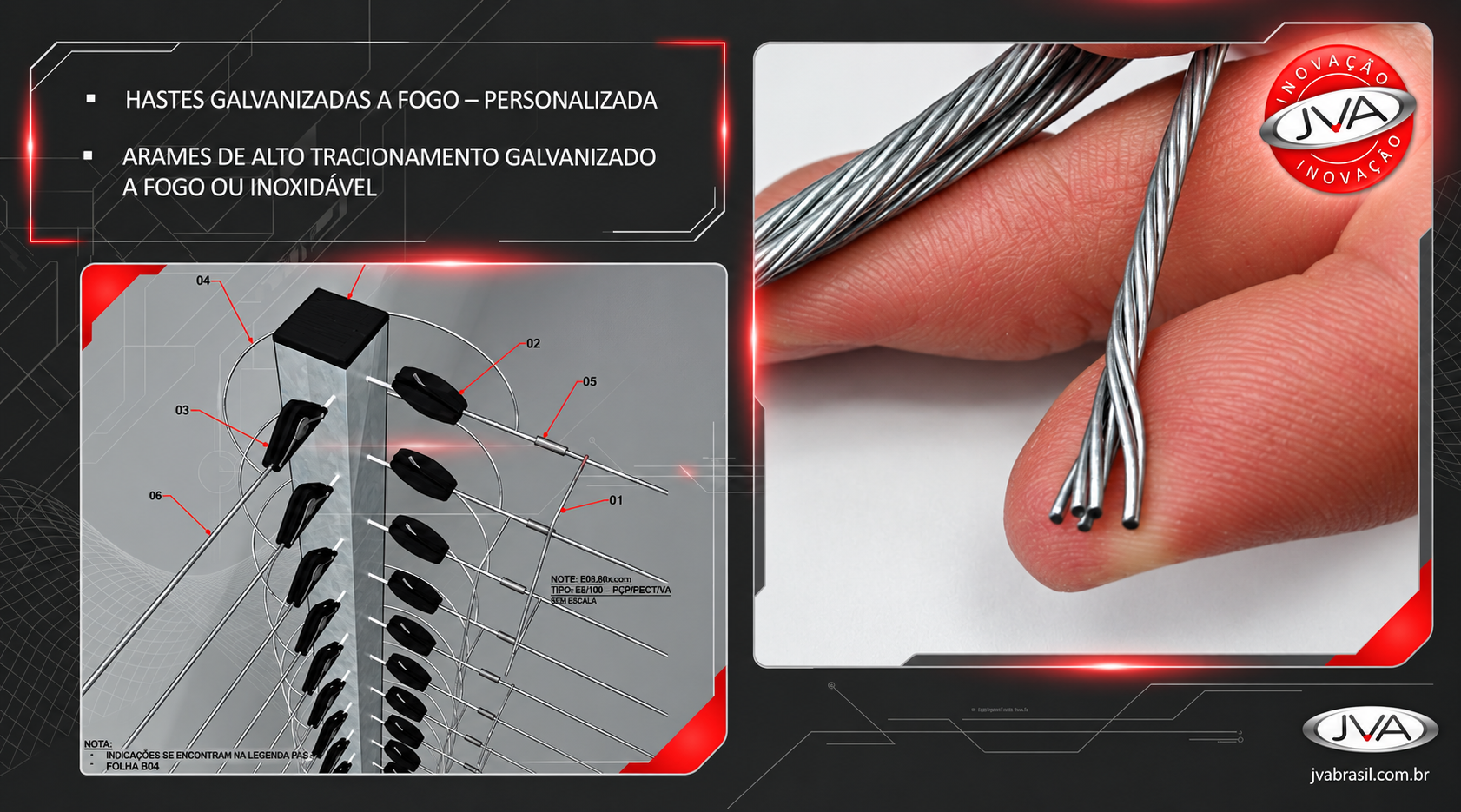 Diagrama técnico de arame galvanizado JVA
