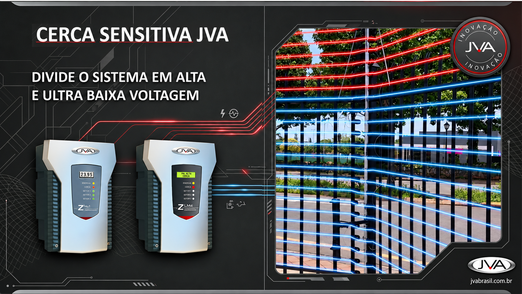 Gráfico promocional JVA com cerca e produtos